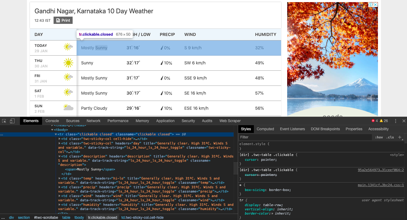 Scraping 5-min weather data from Weather Underground